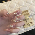 Press-On Nail Set Gold Gem-Accented Glue-Free