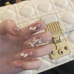 Press-On Nail Set Gold Gem-Accented Glue-Free