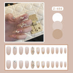 Press-On Nail Set Gold Gem-Accented Glue-Free