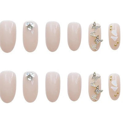 Press-On Nail Set Gold Gem-Accented Glue-Free