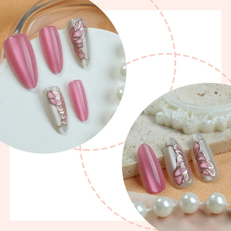 Press-On Nail Set Gold Leaf Accents Lightweight & Durable