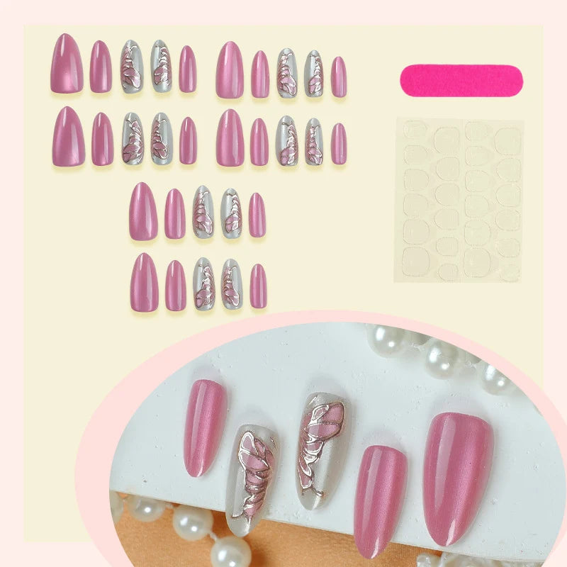 Press-On Nail Set Gold Leaf Accents Lightweight & Durable