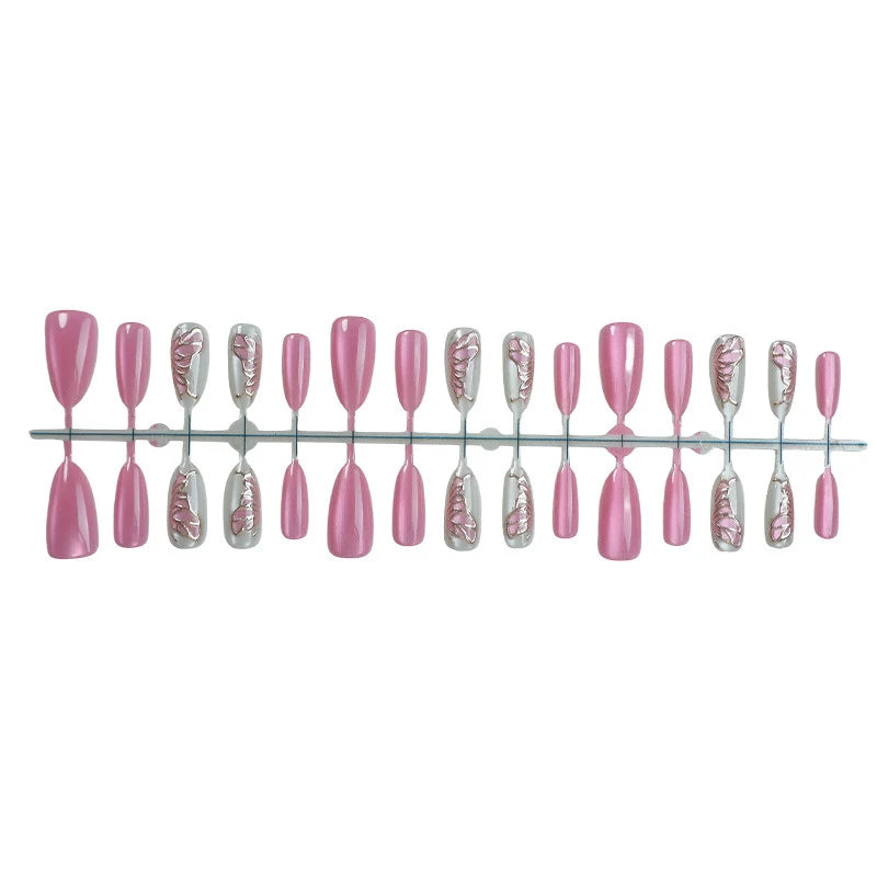 Press-On Nail Set Gold Leaf Accents Lightweight & Durable