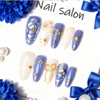 Press-On Nail Set Gold & Pearl Accents Reusable
