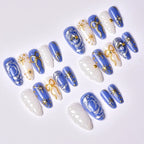 Press-On Nail Set Gold & Pearl Accents Reusable