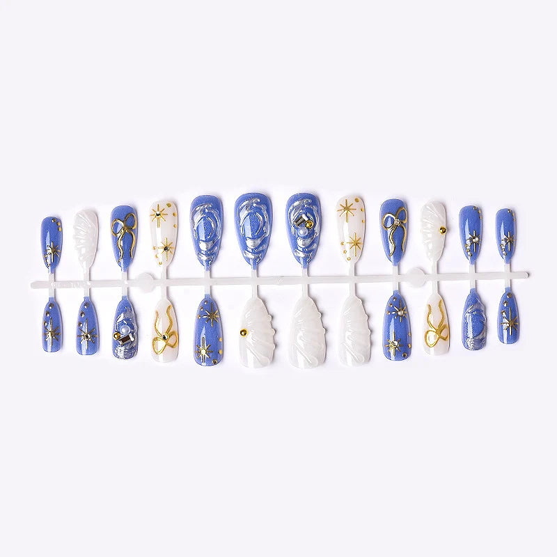 Press-On Nail Set Gold & Pearl Accents Reusable