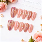 Press-On Nail Set Gold & Pearl Embellished Reusable
