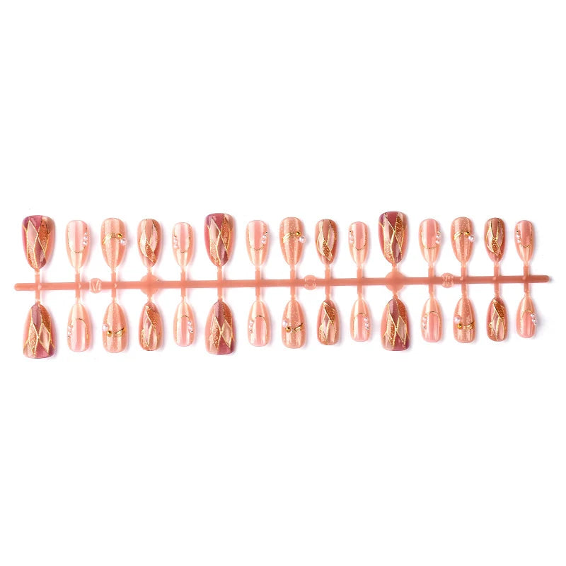 Press-On Nail Set Gold & Pearl Embellished Reusable