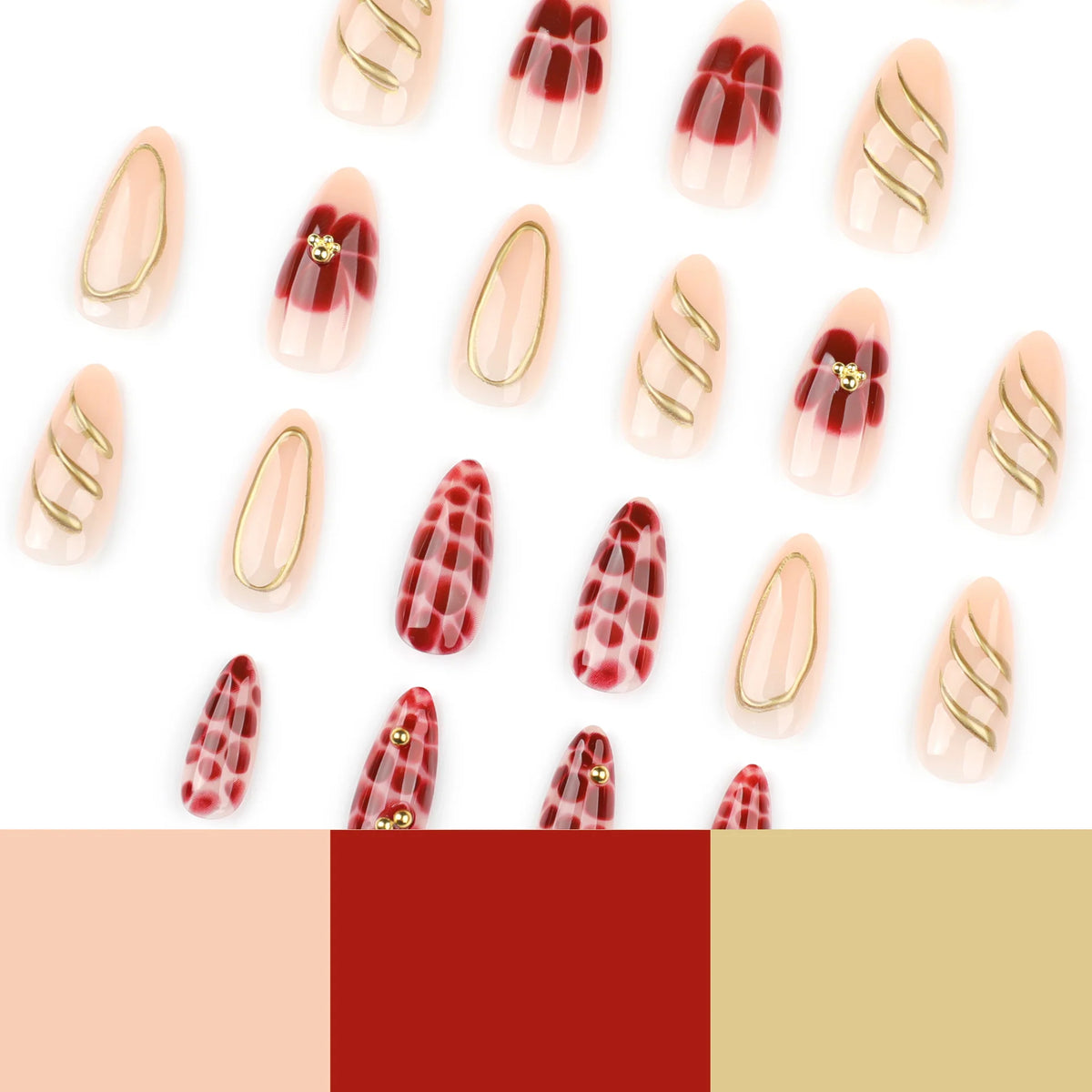 Press-On Nail Set Gold Rhinestone Accents & Easy Application