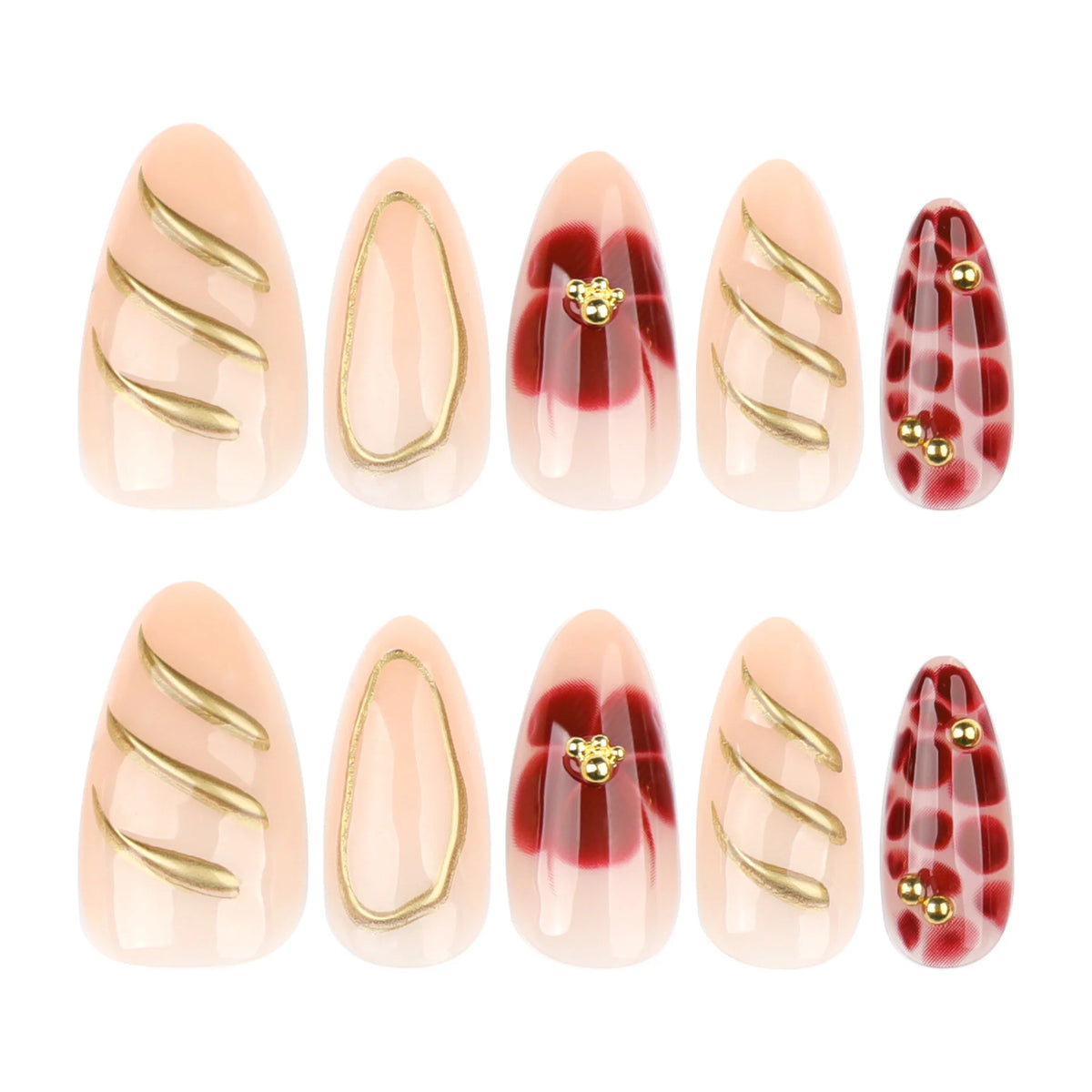 Press-On Nail Set Gold Rhinestone Accents & Easy Application