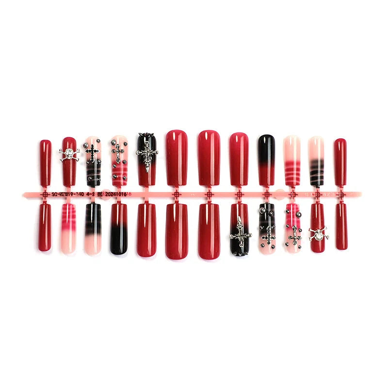 Press-On Nail Set Gothic Cross & Gradient Easy Apply