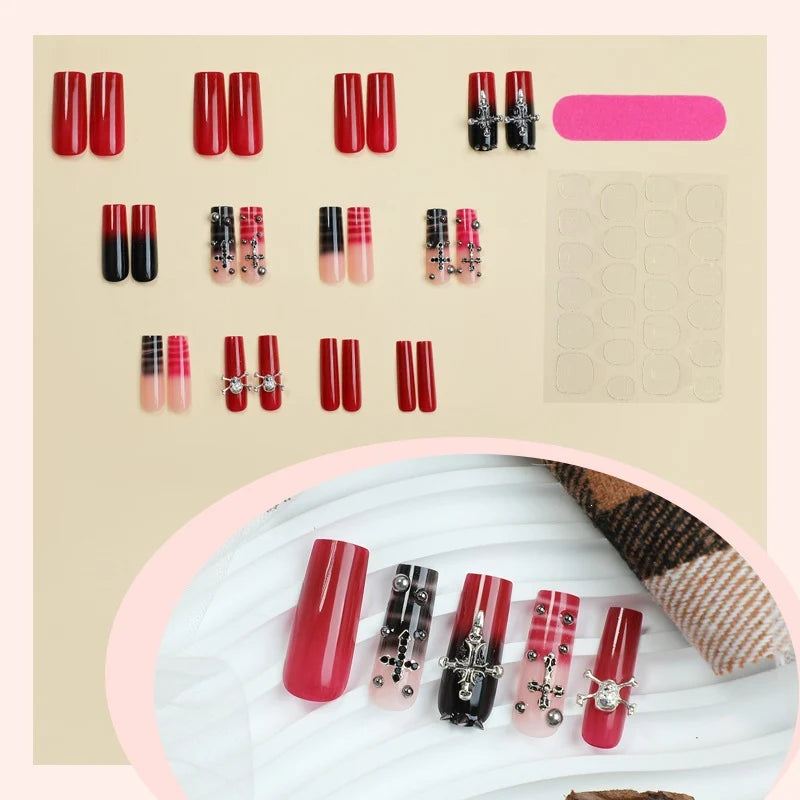 Press-On Nail Set Gothic Cross & Gradient Easy Apply