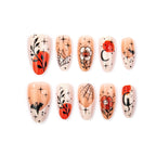 Press-On Nail Set Gothic Floral Teal Long-Lasting