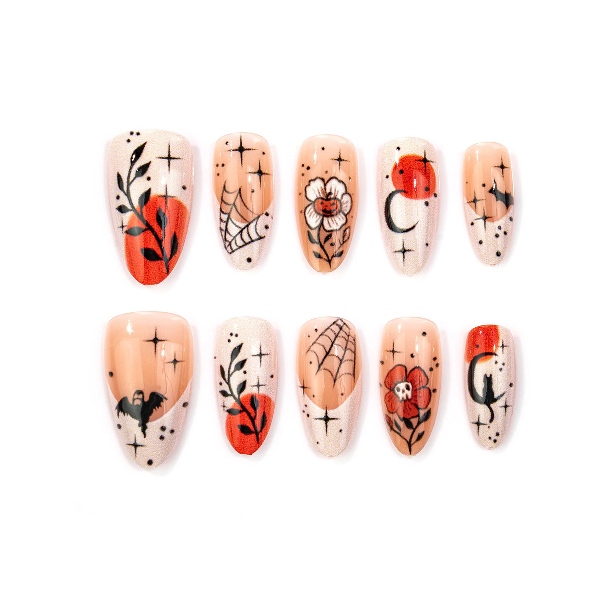 Press-On Nail Set Gothic Floral Teal Long-Lasting