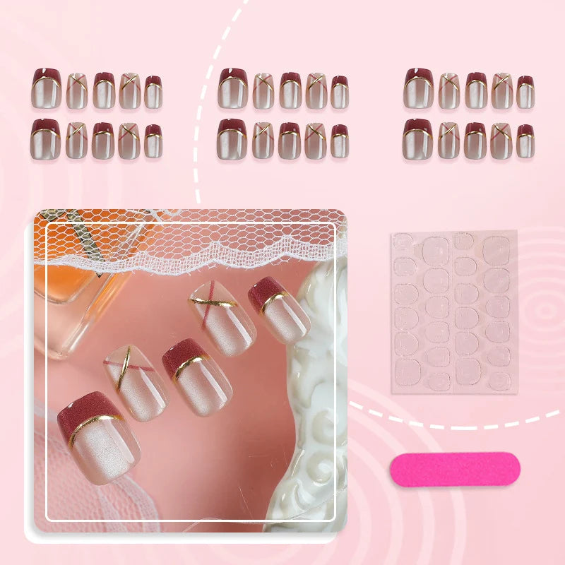 Press-On Nail Set Gradient & Gold Accents Easy Application