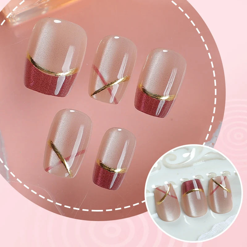 Press-On Nail Set Gradient & Gold Accents Easy Application