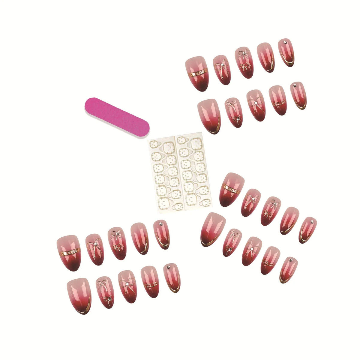 Press-On Nail Set Gradient Marble Pre-Applied Adhesive