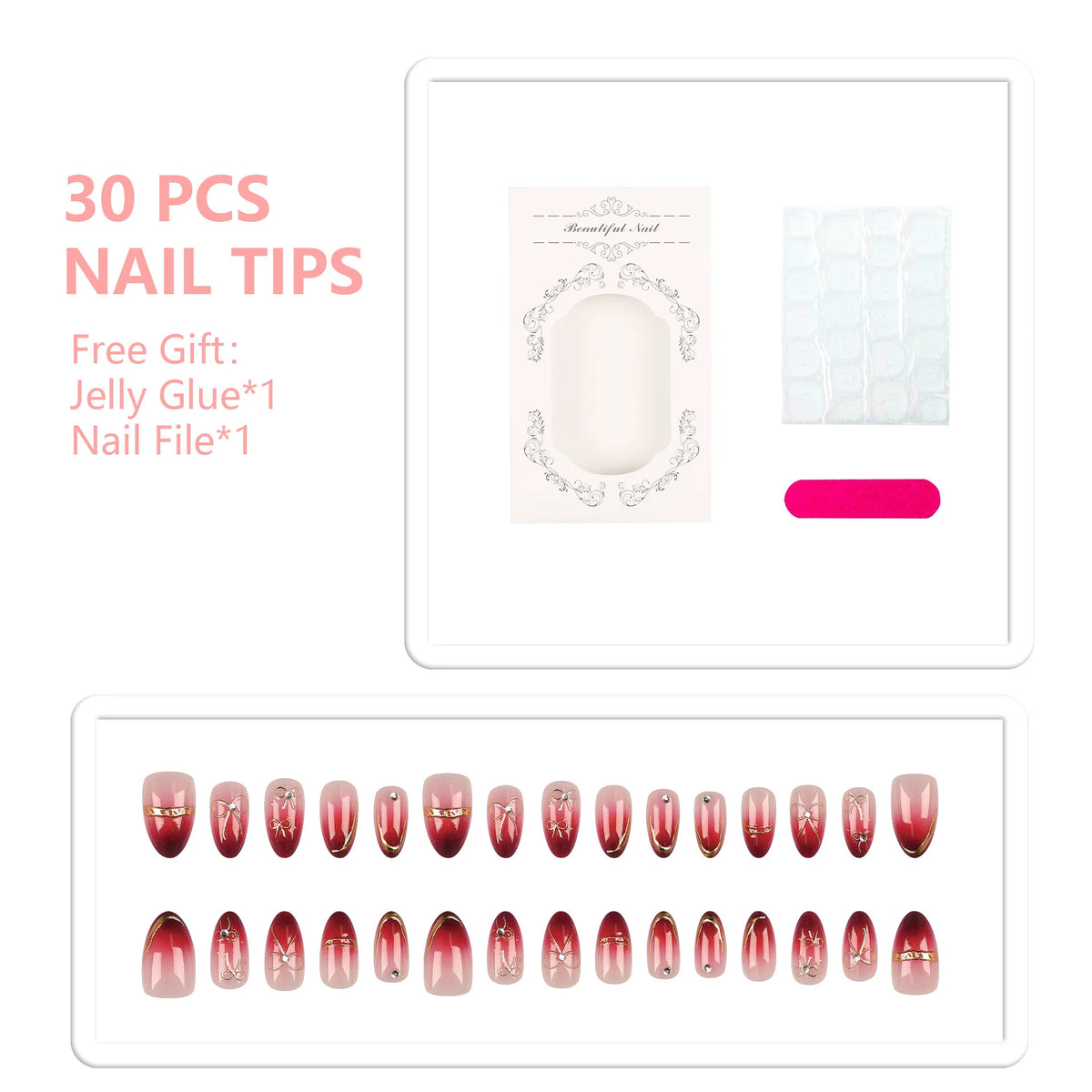 Press-On Nail Set Gradient Marble Pre-Applied Adhesive