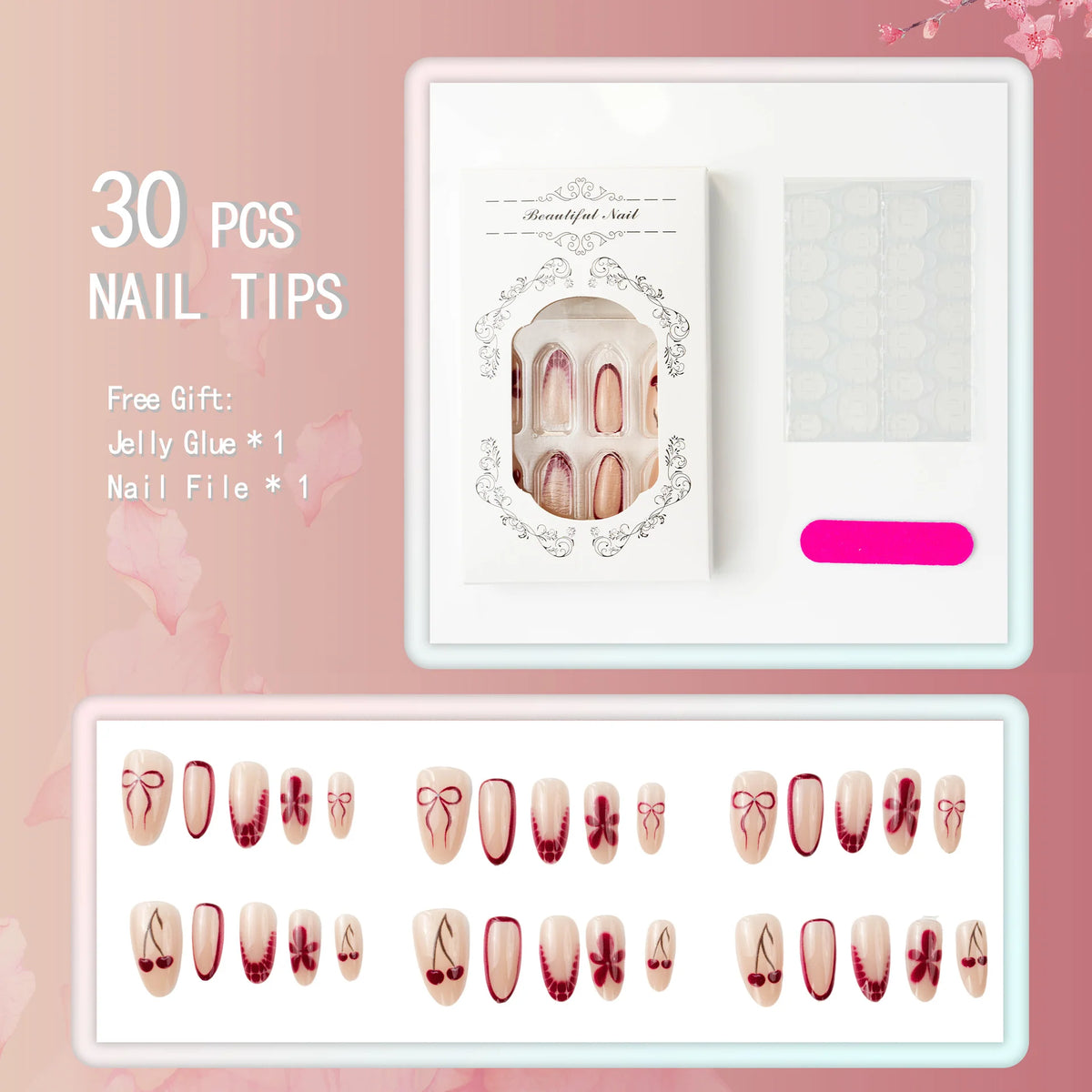 Press-On Nail Set Gradient Ombre Adhesive Tabs