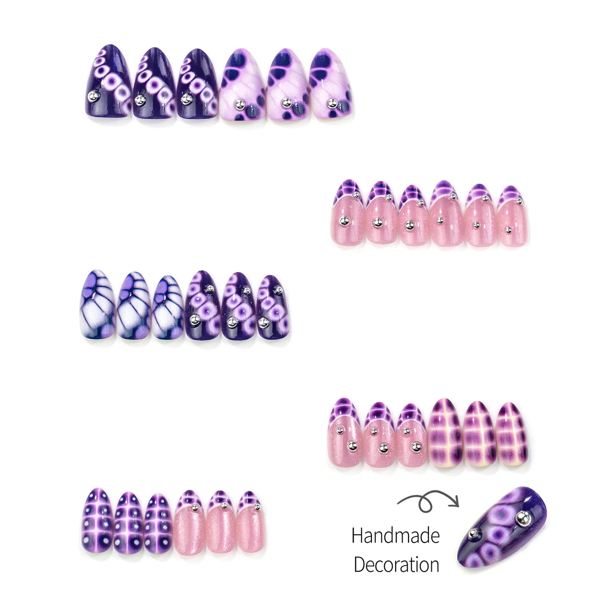 Press-On Nail Set Gradient Ombre Embellished Easy Apply