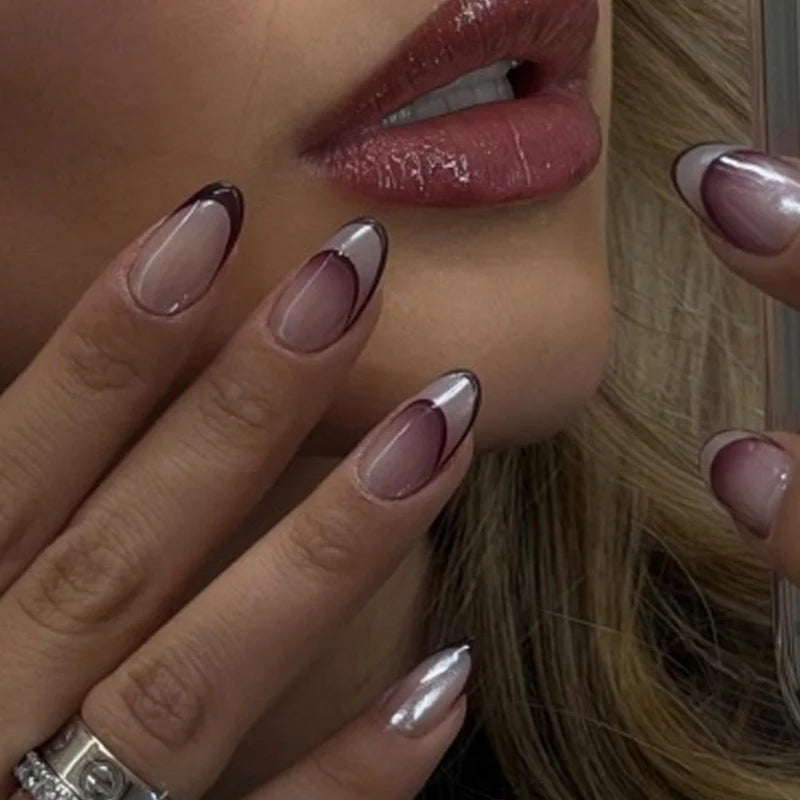 Press-On Nail Set Gradient Ombre & Glitter Easy Application