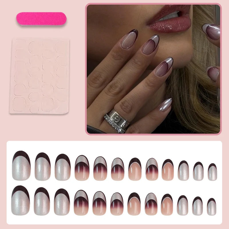 Press-On Nail Set Gradient Ombre & Glitter Easy Application