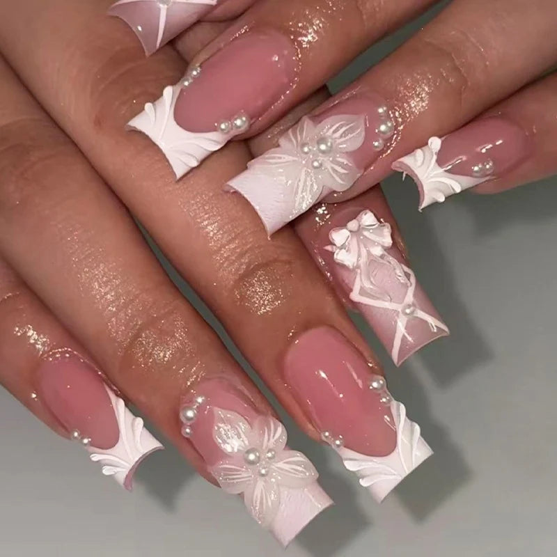 Press-On Nail Set Gray Embellished Designs Adhesive Tabs