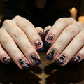 Press-On Nail Set Gray Floral & Glitter 24 Pieces