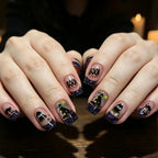 Press-On Nail Set Gray Floral & Glitter 24 Pieces