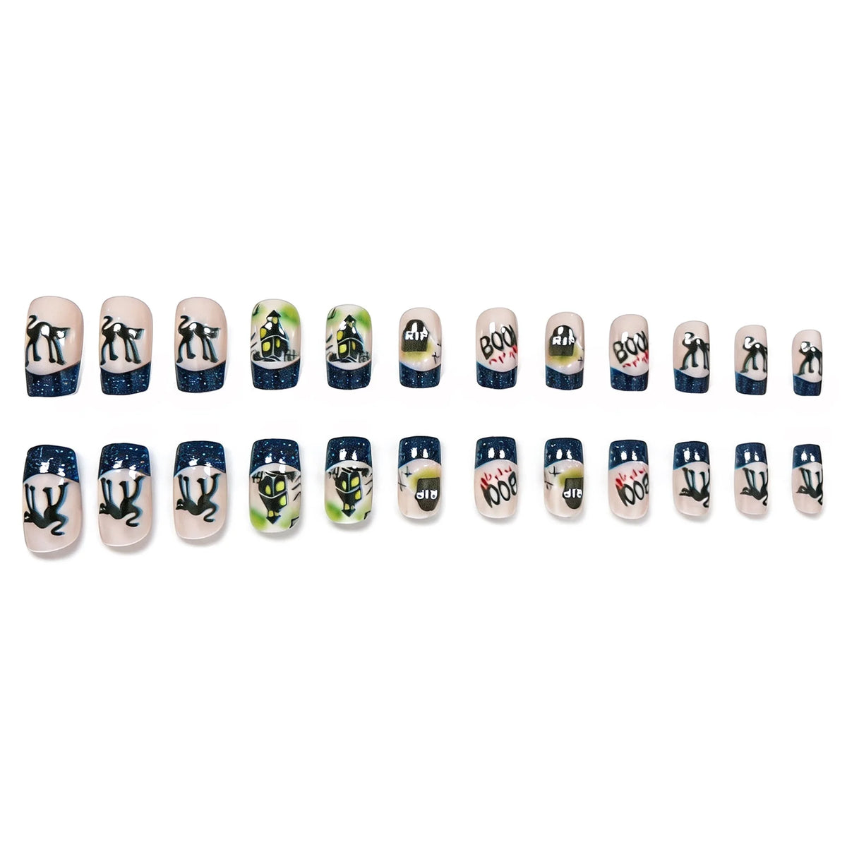 Press-On Nail Set Gray Floral & Glitter 24 Pieces