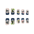 Press-On Nail Set Gray Floral & Glitter 24 Pieces