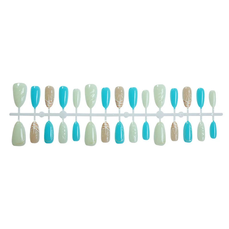 Press-On Nail Set Green & Turquoise Glossy Finish