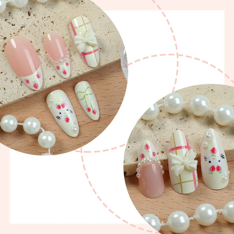 Press-On Nail Set Hand-Crafted Floral Accents