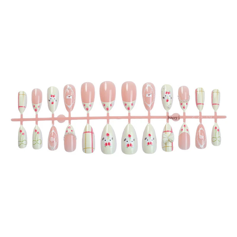 Press-On Nail Set Hand-Crafted Floral Accents