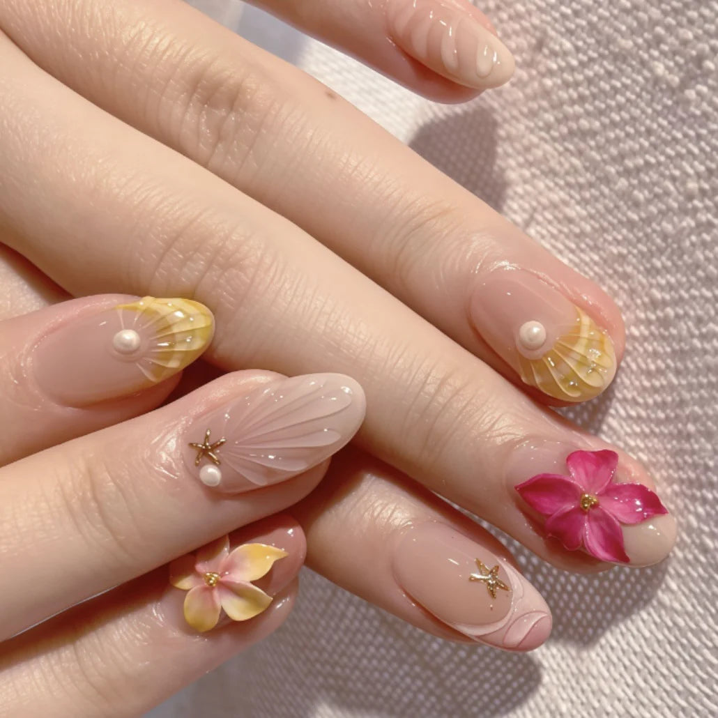Press-On Nail Set Hand-Crafted Floral & Easy Application