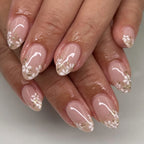 Press-On Nail Set Hand-Drawn Floral Gold Accents Glossy Finish
