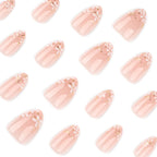 Press-On Nail Set Hand-Drawn Floral Gold Accents Glossy Finish
