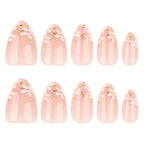 Press-On Nail Set Hand-Drawn Floral Gold Accents Glossy Finish