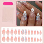 Press-On Nail Set Hand-Painted Blue Floral Self-Adhesive 24-Piece