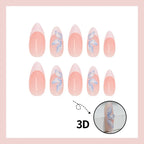 Press-On Nail Set Hand-Painted Blue Floral Self-Adhesive 24-Piece