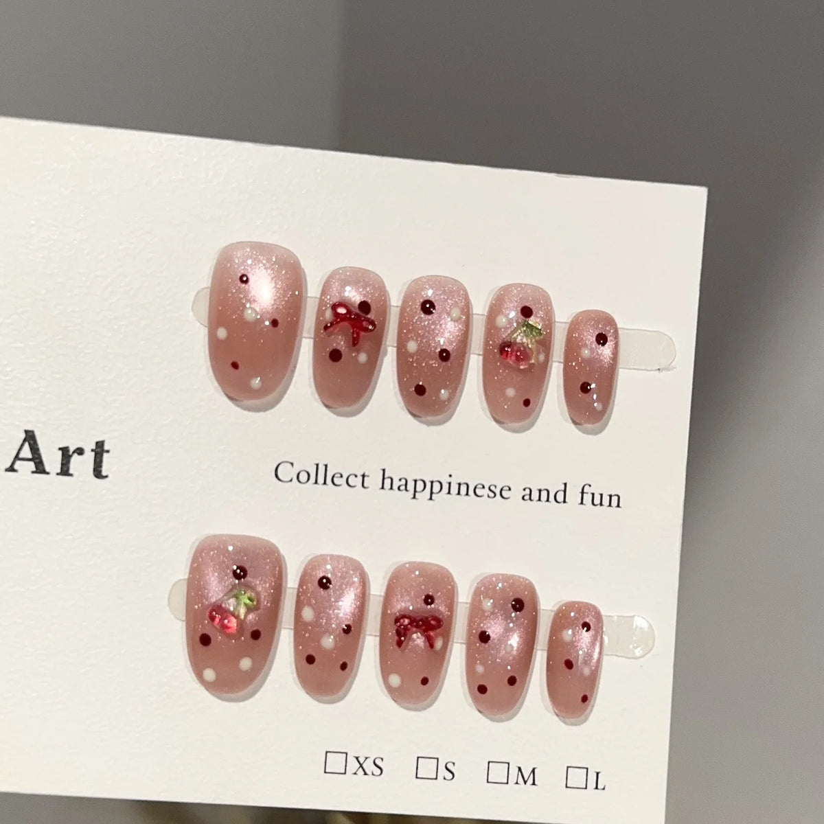 Press-On Nail Set Hand-Painted Cherry Blossom & Shimmer Accents