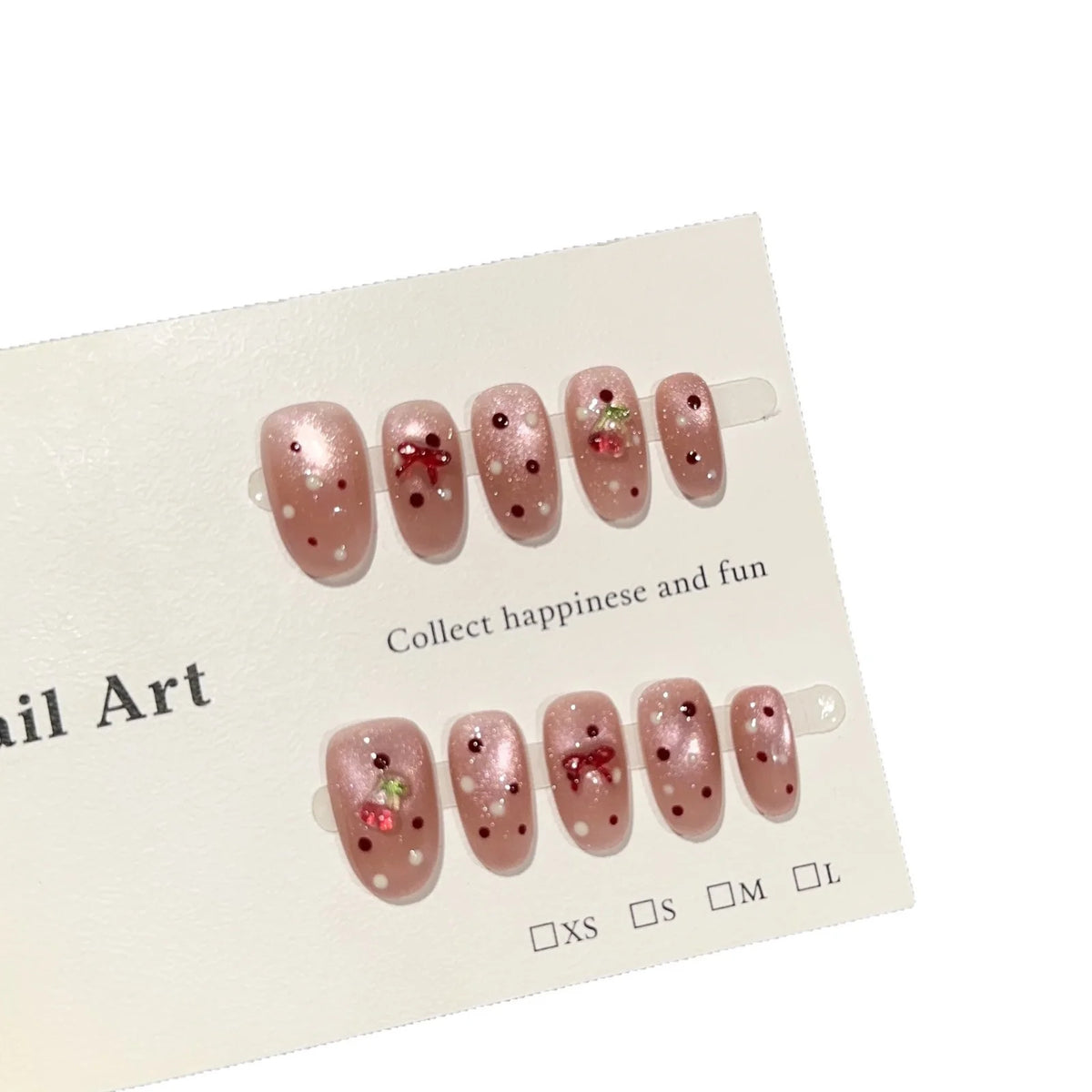 Press-On Nail Set Hand-Painted Cherry Blossom & Shimmer Accents