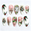 Press-On Nail Set Hand-Painted Christmas Designs & Easy-Apply Kit
