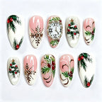 Press-On Nail Set Hand-Painted Christmas Designs & Easy-Apply Kit
