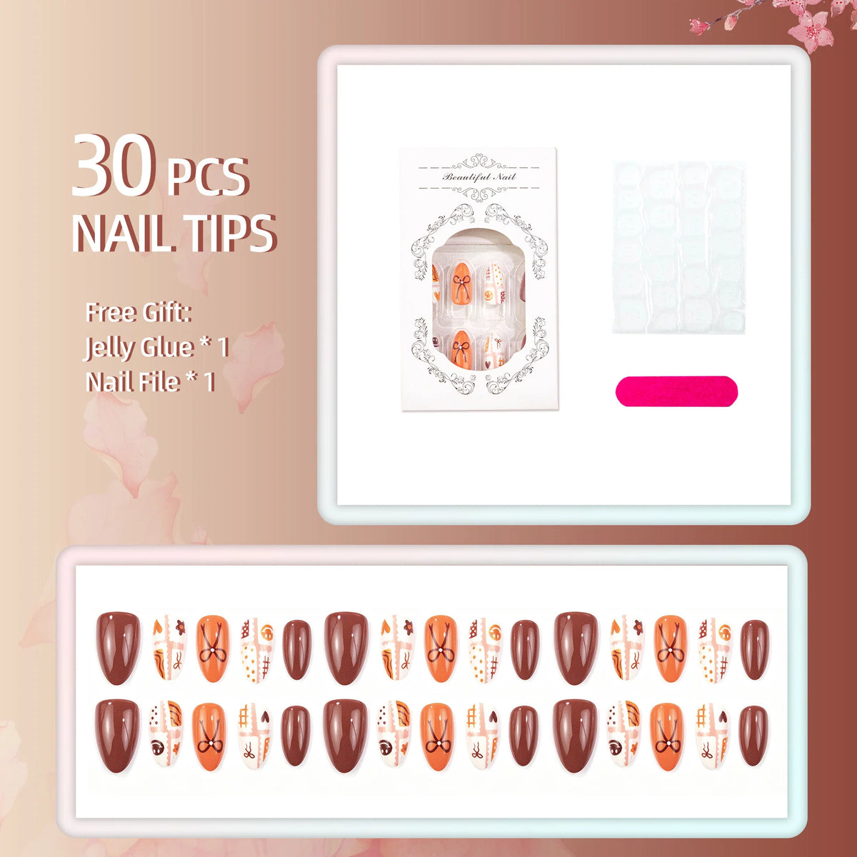 Press-On Nail Set Hand-Painted Easy Application