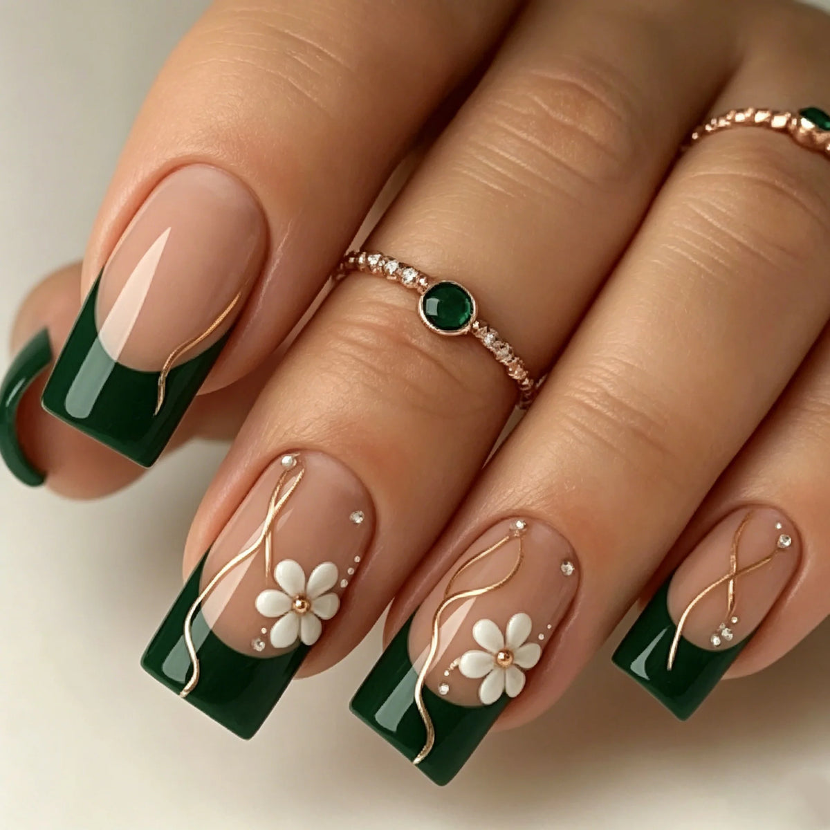 Press-On Nail Set Hand-Painted Floral 24-Piece Easy Application