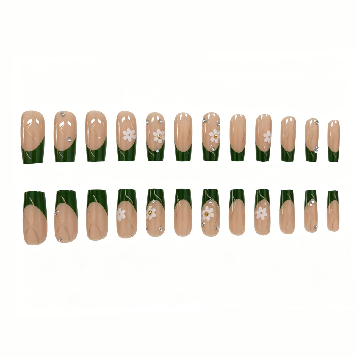 Press-On Nail Set Hand-Painted Floral 24-Piece Easy Application