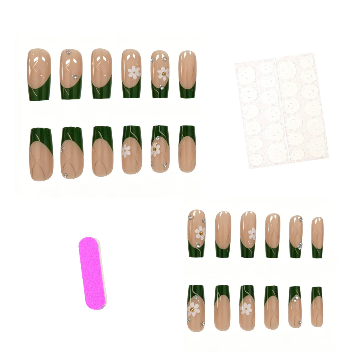 Press-On Nail Set Hand-Painted Floral 24-Piece Easy Application