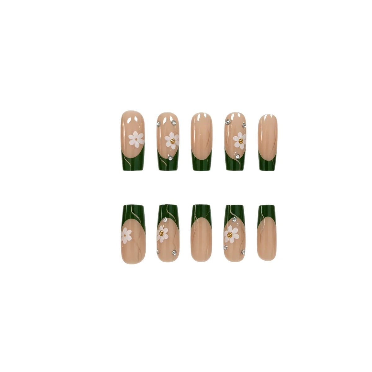 Press-On Nail Set Hand-Painted Floral 24-Piece Easy Application