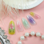Press-On Nail Set Hand-Painted Floral & Application Kit